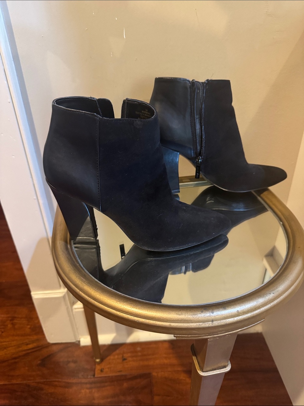 Nine West Black Suede Pointed Toe Ankle Booties with Side Zip